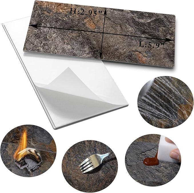AULIGET Rustic Slate Peel and Stick Backsplash Wall Tile, 3" x 6" PVC Faux Stone Stick on Tiles, 4