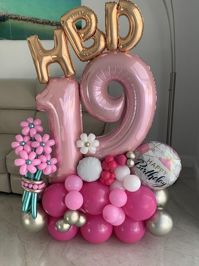 Balloon Numbers 40Inch, Pastel Pink Number 19 Balloons Birthday Decoration for Men & Women, Foil Pastel Pink Party Decorations for Birthday Wedding Engagement Memroial Day's