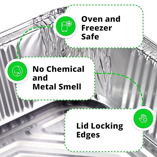 IDL Packaging Half-Size Aluminum Steam Table Pans with Lids - Deep, 13" x 11" x 3" (Pack of 10) - Disposable Foil Pan for Grilling, Roasting, BBQ, Cooking, Baking, Freezing