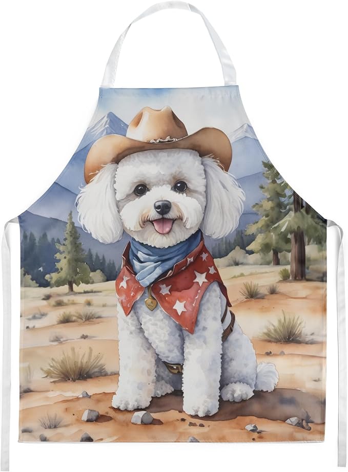 Caroline's Treasures Bichon Frise Cowboy Welcome Apron Cooking Kitchen Server Baking Crafts Gardening for Adult Women Men, Unisex, Large, Multicolor