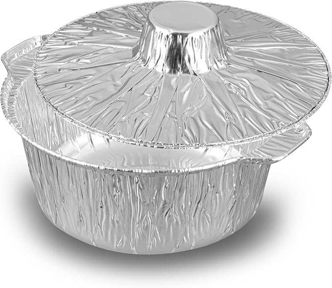 Foil Lux 60 Ounce Pans And Lids, 10 Disposable Pots With Lids - Oven-Ready, Stove Compatible, Aluminum Foil Baking Pans, Freezable, For Outdoor Camping, Vacation, Picnic, And More - Restaurantware