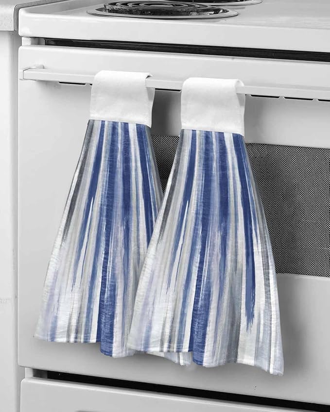 Alandar Home Kitchen Tie Towel Set of 1, Watercolor Blue Grey Oil Painting Art Absorbent Soft Hand Towels for Bathroom Hanging Towels, Modern Abstract Fast Drying Cleaning Cloth with Loop