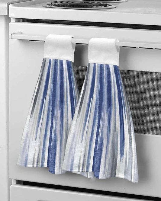 Alandar Home Kitchen Tie Towel Set of 2, Watercolor Blue Grey Oil Painting Art Absorbent Soft Hand Towels for Bathroom Hanging Towels, Modern Abstract Fast Drying Cleaning Cloth with Loop