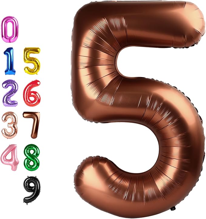Balloons Number 5, Coffee Brown Balloon Numbers for Girls Boys 40 Inch Happy Birthday Decorations for 5 15 25 2025 Graduation Wedding Anniversaries