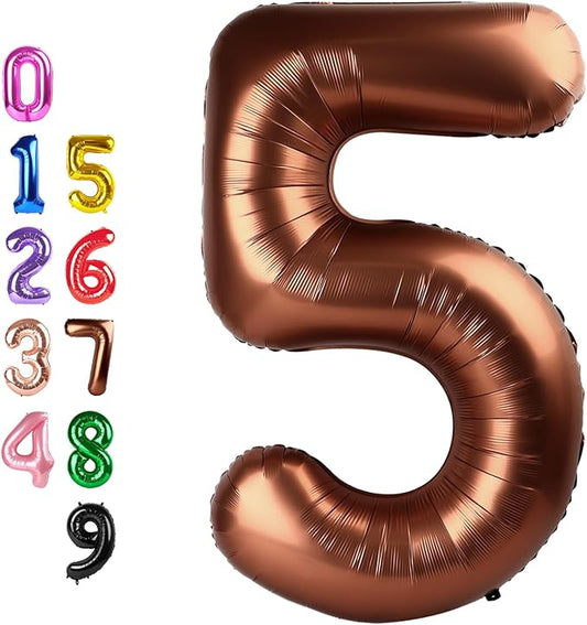 Balloons Number 5, Coffee Brown Balloon Numbers for Girls Boys 40 Inch Happy Birthday Decorations for 5 15 25 2025 Graduation Wedding Anniversaries