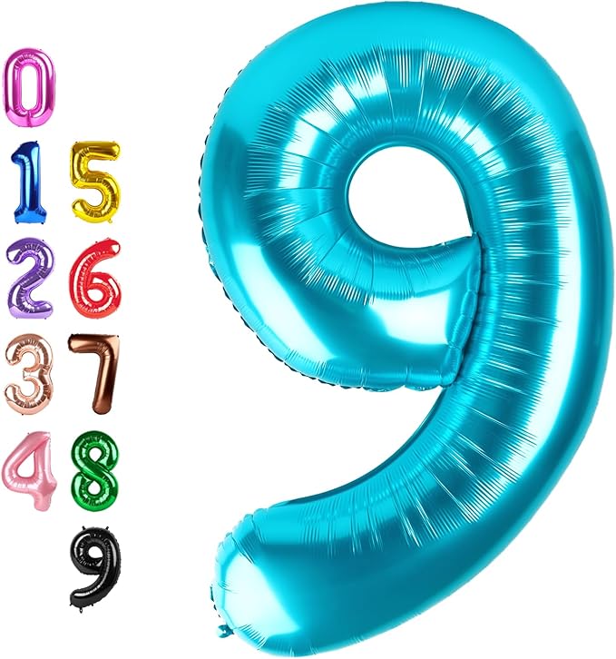 9Th Birthday Decorations 9 Number Balloons, Happy Birthday Decoration for 9th, Light Blue Balloon Numbers 40 Inch for Girls Boys Women Men Engagement, Bridal Shower Party