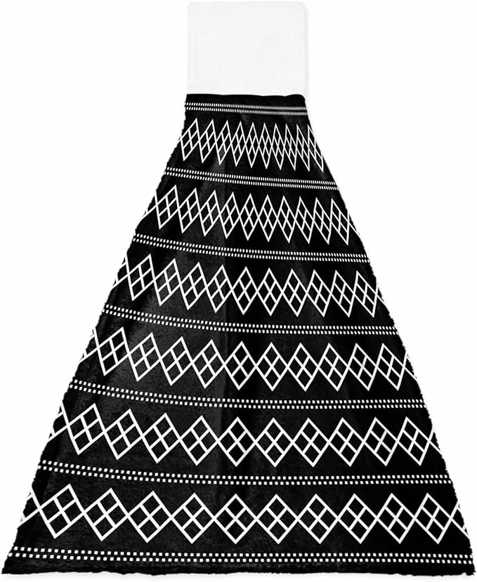 Alandar Home Kitchen Tie Towel Set of 1, Black White Minimalist Geometric Art Absorbent Soft Hand Towels for Bathroom Hanging Towels, Modern Square Dotted Line Fast Drying Cleaning Cloth with Loop