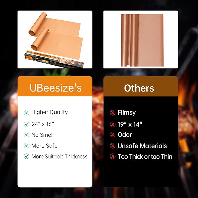 UBeesize 4 Pack XL Thickened Copper Oven Liners for Bottom of Oven, Reusable 17x25 Inch Heavy Duty Non Stick Teflon Oven Mats BPA & PFOA Free, Fit Electric Gas Toaster Convection Ovens Grills