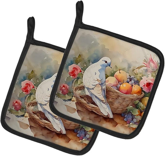 Caroline's Treasures Dove Pair of Pot Holders Kitchen Heat Resistant Pot Holders Sets Oven Hot Pads for Cooking Baking BBQ, 7 1/2 x 7 1/2