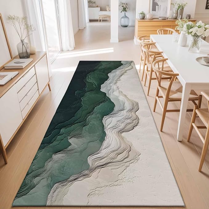 Runner Rug for Bedroom Hallway, Rustic Green Gray White Mountain Range Kitchen Runner Rugs Area Rug 2x6ft, Abstract Art Washable Soft Floor Carpet for Entryway Stair
