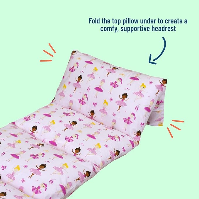 Wildkin Kids Pillowcase Lounger Cover – Travel-Friendly Sleepover Lounger, Fits Standard Pillows (Pillows Not Included), Soft Cotton Blend, Fun Patterns for Boys & Girls - Ballerina