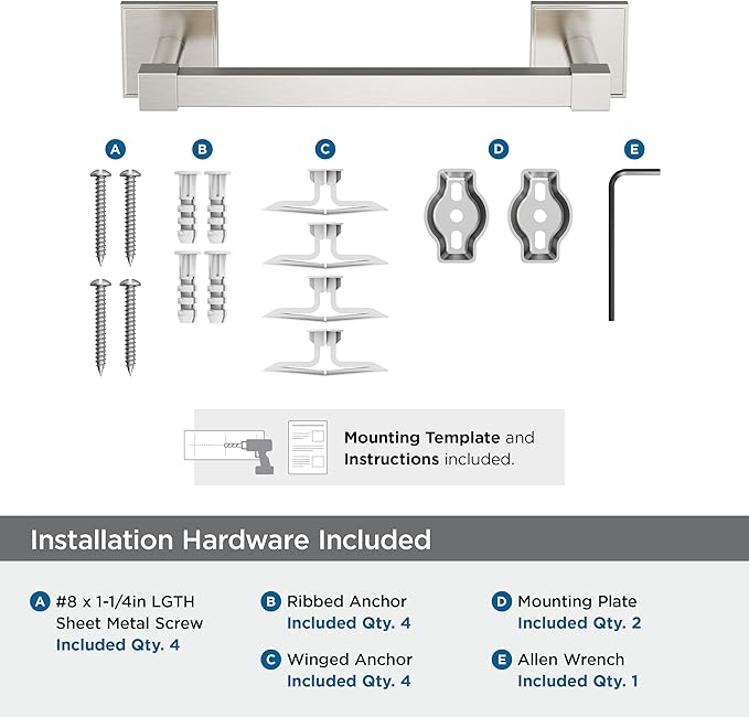 Amerock Appoint Brushed Nickel 8 inch (203mm) Towel Bar, BH36075G10