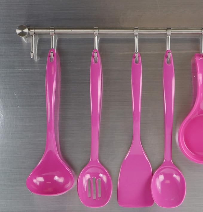 Reston Lloyd 100% Melamine Kitchen Utensil Set, Non Scratching Ladle, Spoon, Slotted Spoon & Spatula, Easy To Hold, Set of 4, Magenta