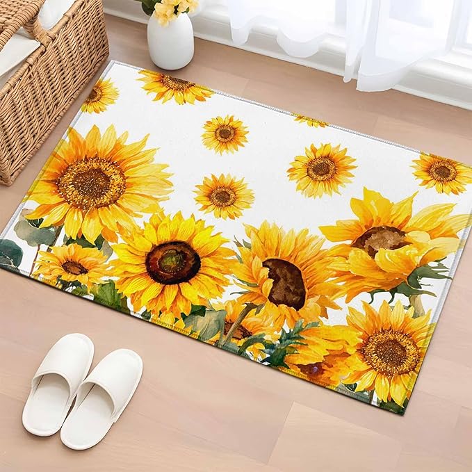 Area Rug 2x3ft, Summer Pastoral Sunflower Washable Rugs for Living Room Bedroom, Farmhouse Yellow Flower Soft Non-Slip Area Rugs Rectangle Floor Carpet for Dining Room