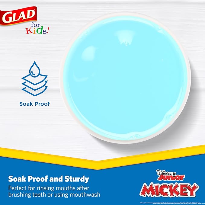 Glad for Kids Disney Mickey and Friends Disposable Mini Paper Cups, Mickey Mouse - Colorful Soak-Proof Bathroom Rinse Cups, Small Size Ideal for Little Hands, 3 oz, 100 Count