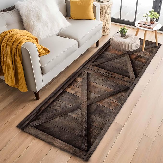 Runner Rug for Bedroom Hallway, Vintage Farmhouse Barn Kitchen Runner Rugs Area Rug 2x6ft, Country Wooden Plank Washable Soft Floor Carpet for Entryway Stair