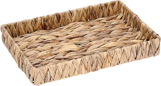 Decorative Key Holder for Entryway Table Handwoven Natural Water Hyacinth Basket Tray Rectangular Serving Tray, 11.9" x 7.9" x 1.6"
