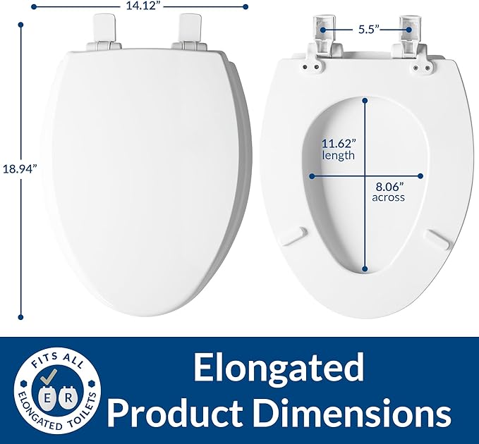 Mayfair Cassel Slow Close Toilet Seat, Easy Clean, Non Slip Premium Wood Seat, Easy Install, Made in USA, Elongated, White, 4-Pack