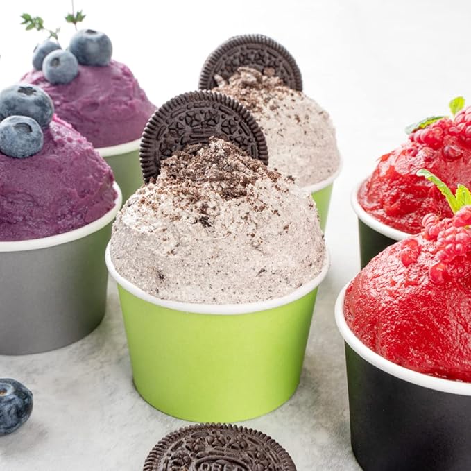 Coppetta 4 Ounce Dessert Cups, 50 Disposable Ice Cream Cups - Lids Sold Separately, Heavy-Duty, Green Paper Frozen Yogurt Bowls, For Hot And Cold Foods, Perfect For Gelato Or Mousse - Restaurantware