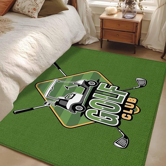 Area Rug 3x5ft, Golf Club Sports Washable Rugs for Living Room Bedroom, Green Soft Non-Slip Area Rugs Rectangle Floor Carpet for Dining Room