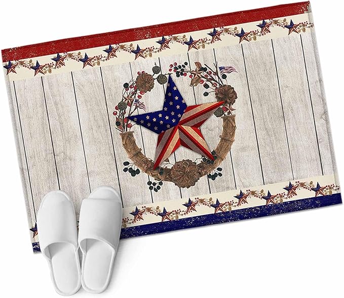 Area Rug 2x3ft, Retro USA Flag Star and Berry Washable Rugs for Living Room Bedroom, Wooden Texture Soft Non-Slip Area Rugs Rectangle Floor Carpet for Dining Room