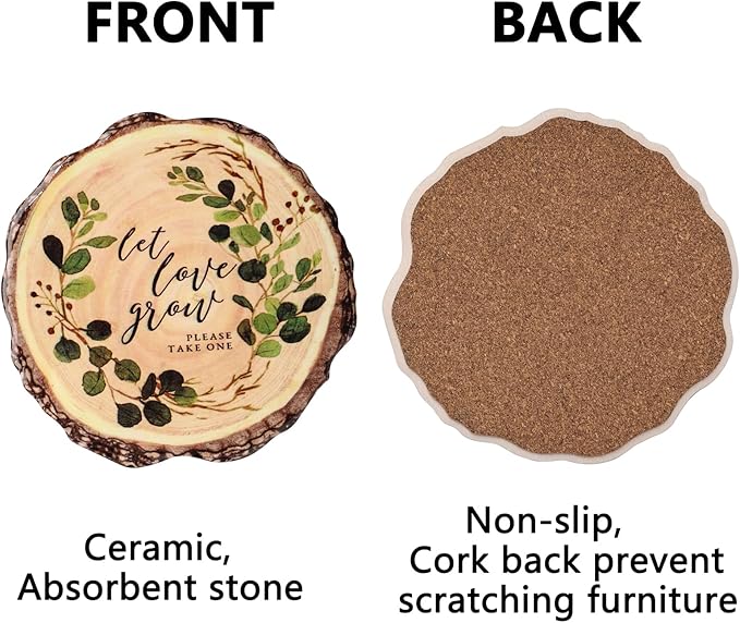 Ceramic Coasters Set of 6,Absorbent Coasters with Holder,Drink Coasters for Home Bar Kitchen Outdoor 4.32 Inches