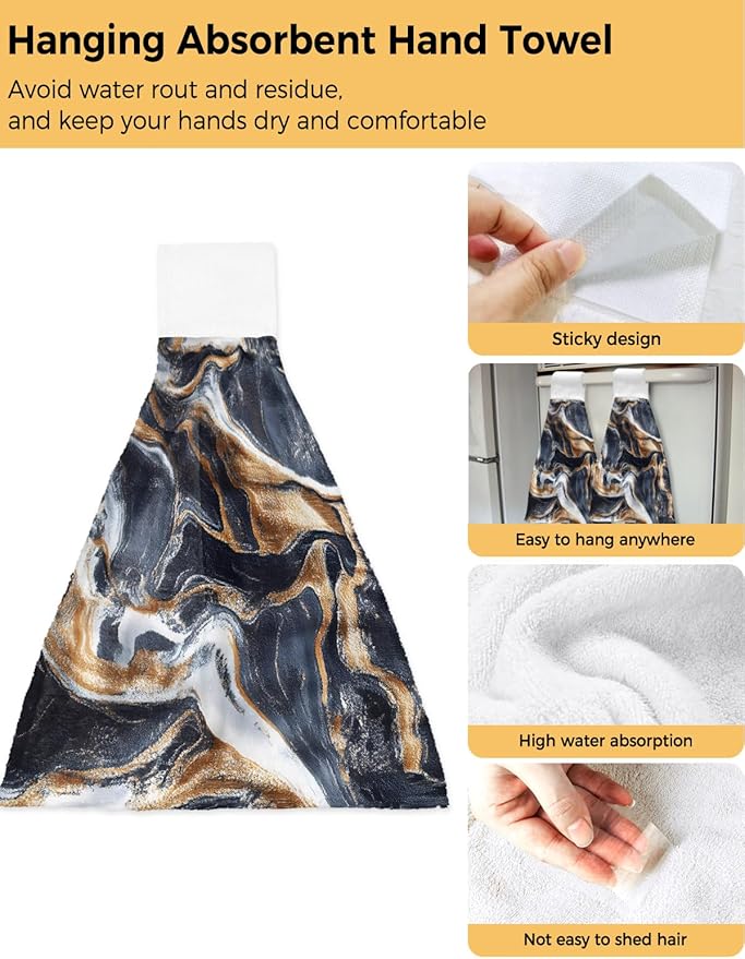 Alandar Home Kitchen Tie Towel Set of 1, Abstract Marble Minimalist Art Absorbent Soft Hand Towels for Bathroom Hanging Towels, Watercolor Stone Stripe Texture Fast Drying Cleaning Cloth with Loop