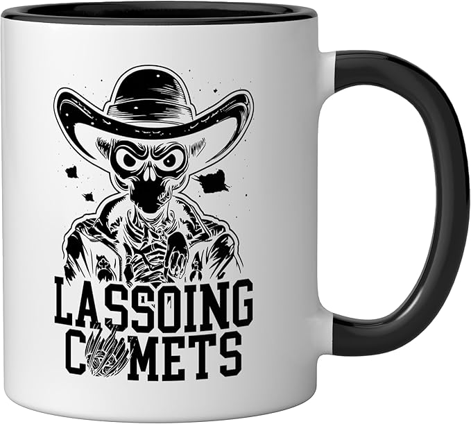 Alien Lover Flying Saucer UFO Extraterrestrial Cowboy Ceramic Mug, Black/White