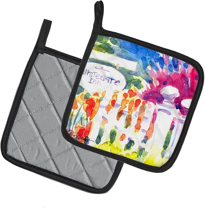Caroline's Treasures 6124PTHD Whitegate Inn Fence Houses Pair of Pot Holders Kitchen Heat Resistant Pot Holders Sets Oven Hot Pads for Cooking Baking BBQ, 7 1/2 x 7 1/2