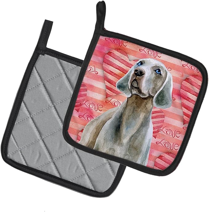Caroline's Treasures BB9761PTHD Weimaraner Love Pair of Pot Holders, Red Kitchen Heat Resistant Pot Holders Sets Oven Hot Pads for Cooking Baking BBQ, 7 1/2 x 7 1/2