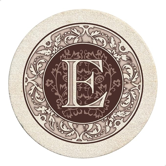 Thirstystone Monogram Letter E Natural Sandstone Coaster 4 Pack Manufactured in The USA Decorative Absorbent Easily Wipes Clean