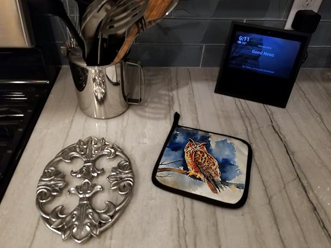 Caroline's Treasures Eurasian Eagle Owl Pair of Pot Holders Kitchen Heat Resistant Pot Holders Sets Oven Hot Pads for Cooking Baking BBQ, 7 1/2 x 7 1/2