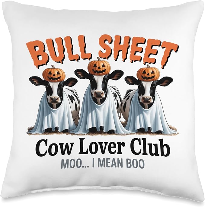 Bull Sheet Halloween Cow Ghost Pumpkin Funny Bovine Throw Pillow