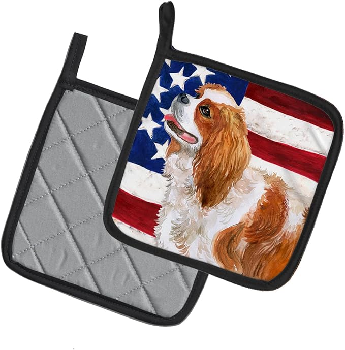 Caroline's Treasures BB9663PTHD Cavalier Spaniel Patriotic Pair of Pot Holders Kitchen Heat Resistant Pot Holders Sets Oven Hot Pads for Cooking Baking BBQ, 7 1/2 x 7 1/2