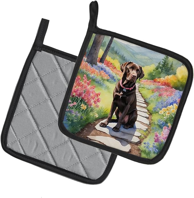 Caroline's Treasures Labrador Retriever Spring Path Pair of Pot Holders Kitchen Heat Resistant Pot Holders Sets Oven Hot Pads for Cooking Baking BBQ, 7 1/2 x 7 1/2