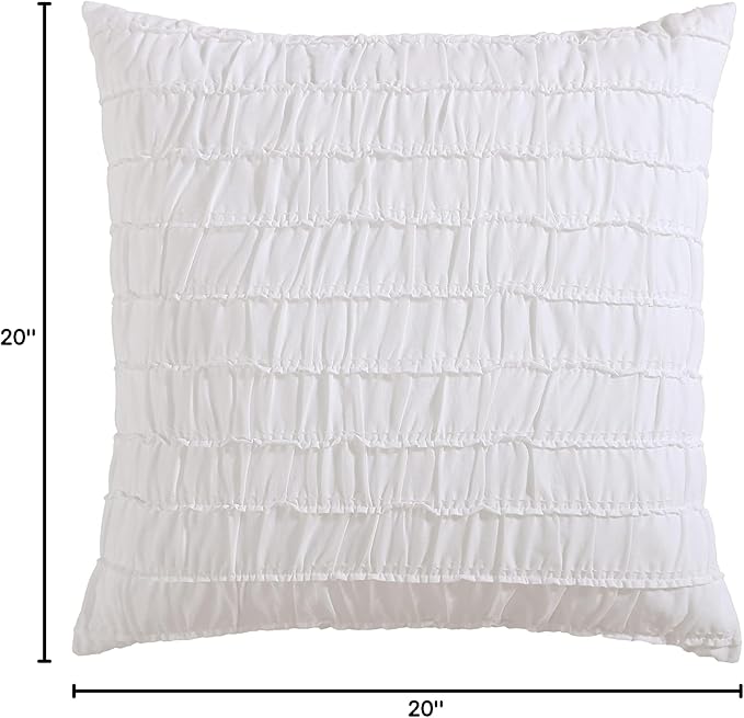 Shabby Chic® - Throw Pillow, Ruched Cotton Bedding with Hidden Zipper, Vintage Inspired Home Decor (Seren White, 20" x 20")