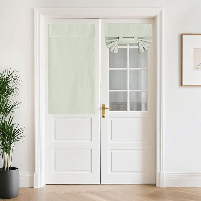 NICETOWN Privacy French Door Curtains, Country Linen Sheer 100% Blackout Window Covering and Drapes Thermal Insulated Door Blinds for Sliding Kitchen, W26 x L64 inch, 1 Panel, Sage Green