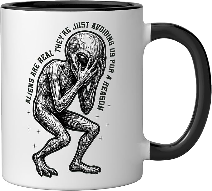 Aliens UFO Space Sci Fi Believer Extraterrestrial Ceramic Mug, Black/White