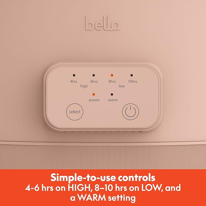 bella 6.0 Qt Programmable Slow Cooker, Ceramic Nonstick Coating, Adjustable Temperature & Cooking Times, Dishwasher Safe Stoneware Pot & Tempered Glass Lid, Tangle Free Cord Wrap, Blossom