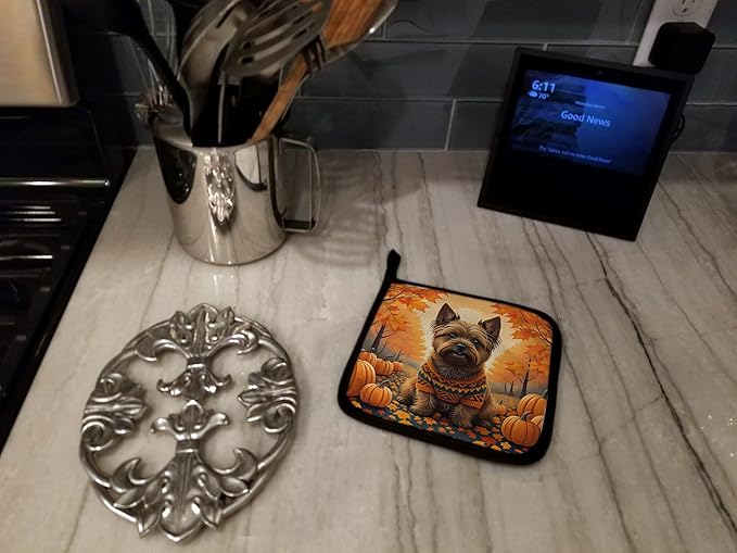 Caroline's Treasures DAC1031PTHD Cairn Terrier Fall Pair of Pot Holders Kitchen Heat Resistant Pot Holders Sets Oven Hot Pads for Cooking Baking BBQ, 7 1/2 x 7 1/2