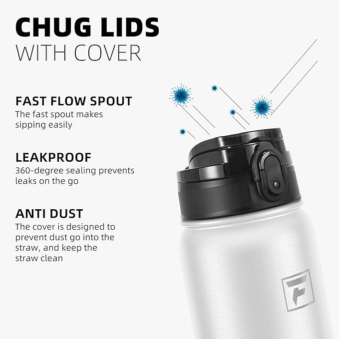 Fanhaw 32 Oz Insulated Stainless Steel Vacuum Water Bottle with Anti-Dust Pop-Open Lid - For Kids, Women, Men | Leak & Sweat Proof (White)