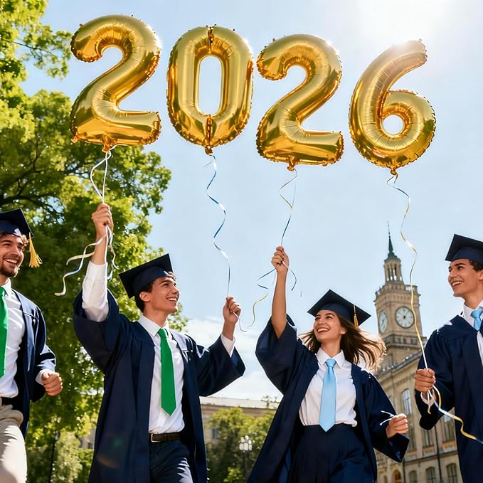 Gold 2026 Balloons, Large 32 Inch Foil 2026 Number Balloons, Grad Balloons for Class of 2026 Graduation Party, Gold Matellic Foil New Year Birthday Home Office Party Supplies