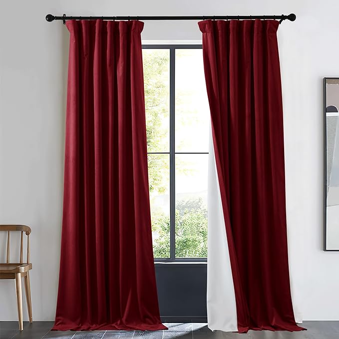 NICETOWN Red Velvet Curtain and Drape for Movie Theatre Backdrop, Elegent Home Decoration Privacy Protect Insulate Summer Heat and Winter Chill for Basement/Studio/Dorm,1 Panel, 96 inches Long