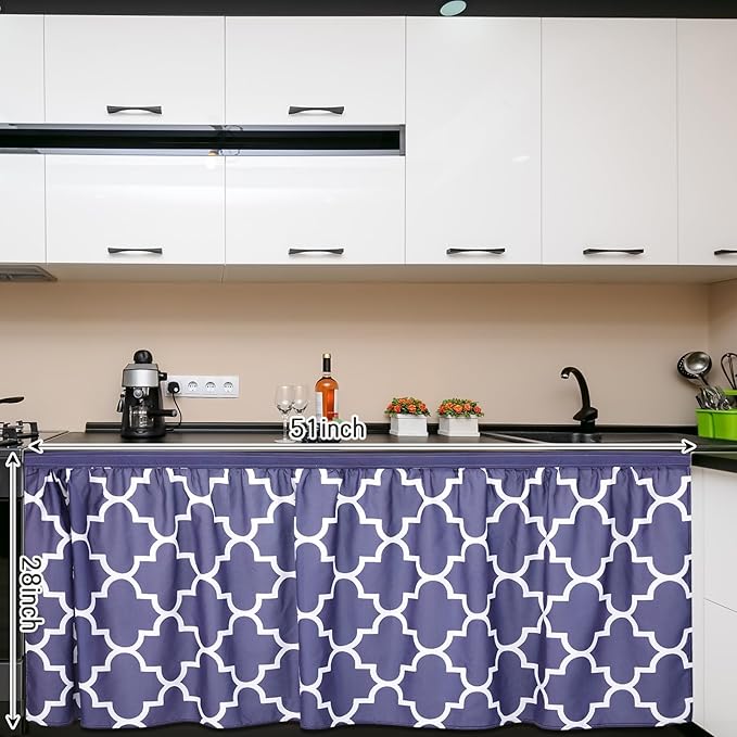 Breling Moroccan Tiles Print Cabinet Curtains for Kitchen 28" W x 51" L, Sink Skirt Privacy Cabinet Curtain Dust Proof for Bathroom Closet Storage Laundry Room Classroom Home