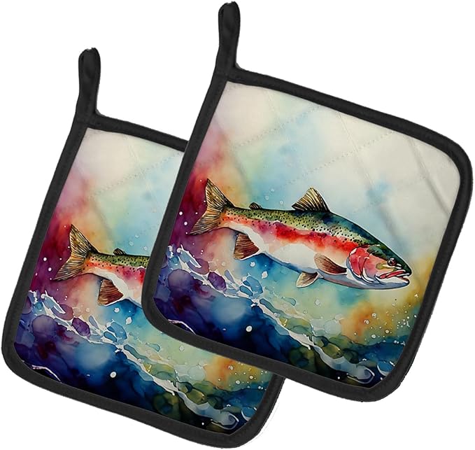 Caroline's Treasures Rainbow Trout Pair of Pot Holders Kitchen Heat Resistant Pot Holders Sets Oven Hot Pads for Cooking Baking BBQ, 7 1/2 x 7 1/2