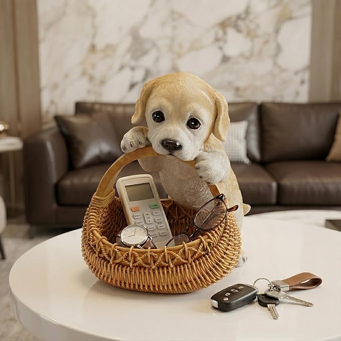 Resin Labrador Puppy Storage Basket, Decorative Catchall Tray for Keys & Candy, Desk Organizer Bowl for Home Office, Room Decor Accessories