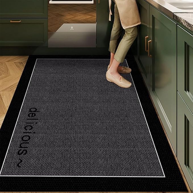 Farmhouse Kitchen Rugs, Non Slip Washable Kitchen Floor Mats, Carpet Runner Rugs for Hallway Laundry Decor(Black,120 * 140cm)