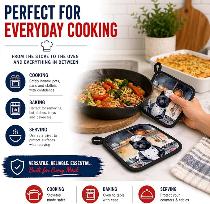 Caroline's Treasures Schipperke The Chef Pair of Pot Holders Kitchen Heat Resistant Pot Holders Sets Oven Hot Pads for Cooking Baking BBQ, 7 1/2 x 7 1/2