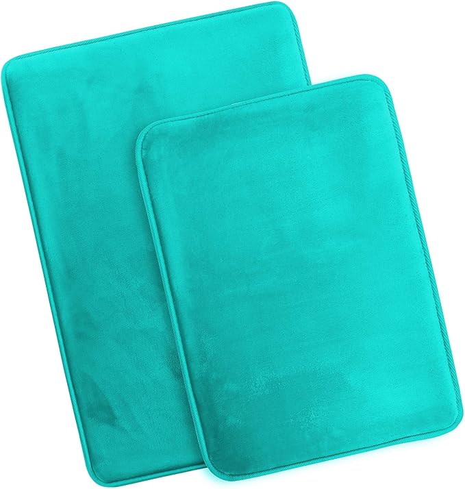 Clara Clark 2 Piece Bathroom Rugs Bath Mat Set, Velvet Memory Foam Bath Mats for Bathroom - Non-Slip, PVC Backing Bath Rugs, Washable - Dries Quickly, Teal