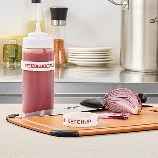 Restaurantware Silicone Squeeze Bottle Band 10 Count 2.75 Inch Dishwasher Safe Condiment Identification Band, Ketchup White Non-Slip Label Band for Condiment Labeling at Restaurants, Food Trucks